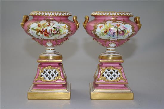 A pair of Royal Worcester pedestal vases, date code for 1898, 14cm